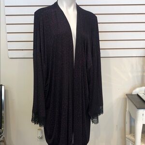 Cacique Dark Purple & Black Animal Print Lace Trim Robe